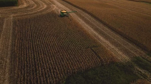Aerial Corn Harvest Iowa Push in Tracking shot Clip 4 動画素材 259723853