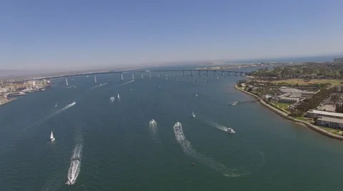 Aerial Coronado Bridge, San Diego Bay California Stock Footage
