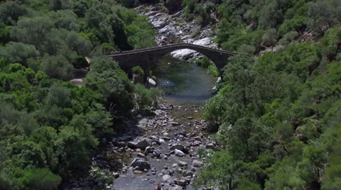 Aerial corsica bridge river Stock Footage 32867191