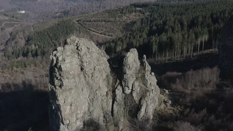 Aerial counter clockwise around massive rocks in Sauerland, Germany Stock Footage 103479887