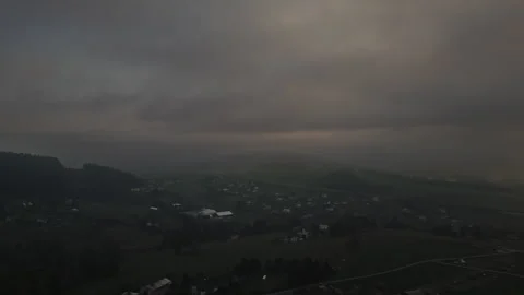 Aerial Countryside Views With Low Clouds Surrounding Historic Fortress Vídeos de archivo 336734937