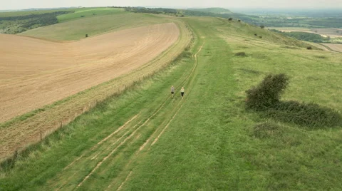 Aerial - Couple jogging in field Stock-Footage 59409824