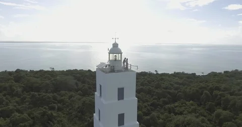 Aerial of couple on top of the lighthouse Video stock 85771244