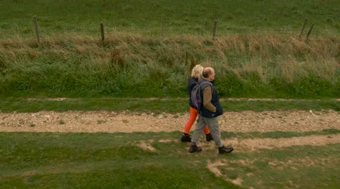 Aerial - Couple walking in field Stock Footage 59406121