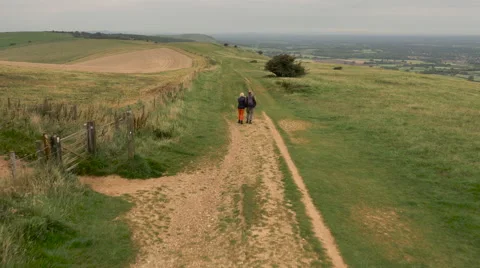 Aerial - Couple walking in field Stock Footage 59406321
