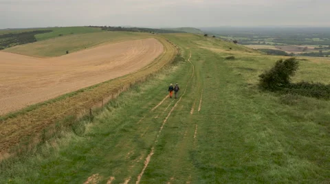 Aerial - Couple walking in field Stock Footage 59406479