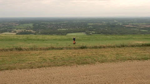 Aerial - Couple walking in field Stock Footage 59407241