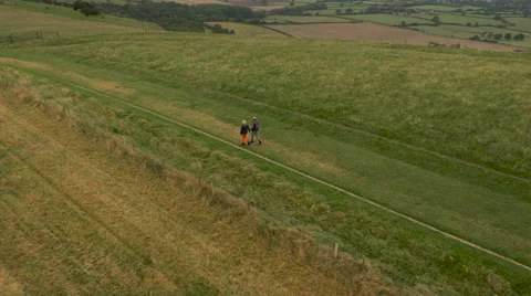 Aerial - Couple walking in field Stock Footage 59407826