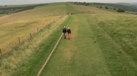 Aerial - Couple walking in field Stock Footage 59408381