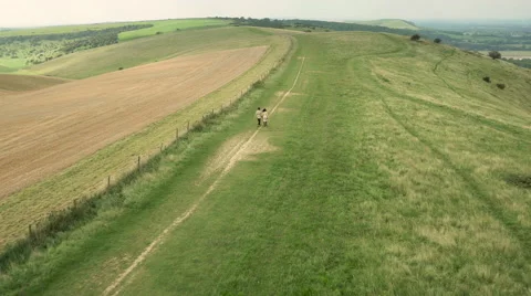 Aerial - Couple walking in field Stock-Footage 59409981