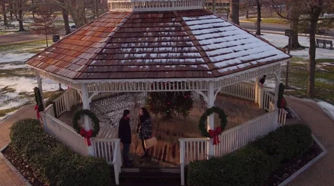 Aerial of couple walking through park at Christmas Stock Footage 59169325