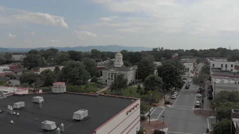 Aerial Courthouse in Small Town Square Stock Footage 135083170
