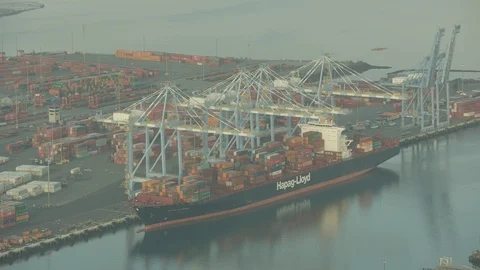 Aerial of crane and cargo containers Video stock 99842265