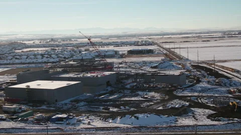 Aerial of a crane on a construction project Stock Footage 284967553