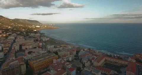 Aerial crane down over Cefalu Stock Footage