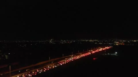 Aerial crane down of traffic jam at night Stock-Footage 211798556