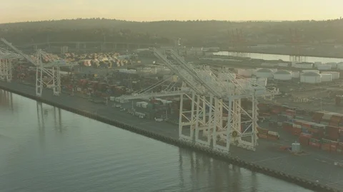 Aerial of crane at shipyard Stock Footage 99826378