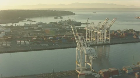 Aerial of crane at shipyard Stock Footage 99826466