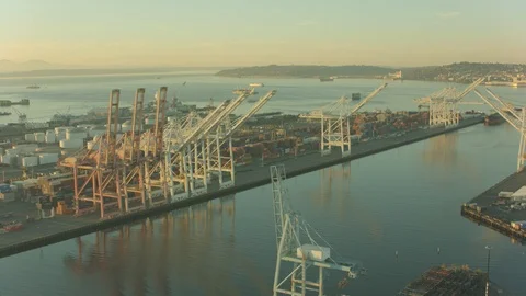 Aerial of crane at shipyard Stock Footage 99826528