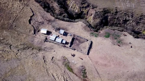 Aerial Crane Shot of adobe brick house in mountains of argentina Stock Footage 89796529