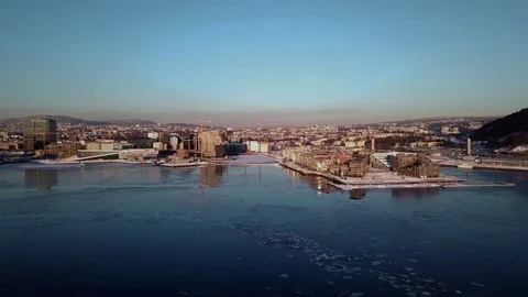 Aerial crane shot of Lambda museum and Opera in Oslo, Norway Stock Footage 86304220