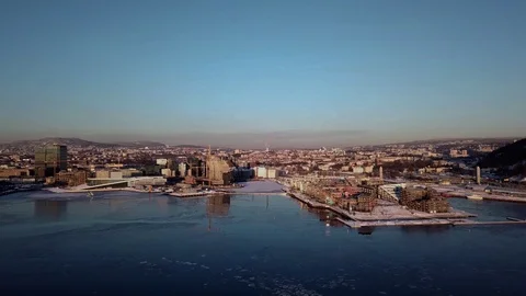 Aerial crane shot of Lambda museum and Opera in Oslo, Norway Stock-Footage 86304294