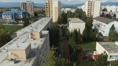 Aerial Crane Shot of Small Post Communist European Town Stock Footage 117276893
