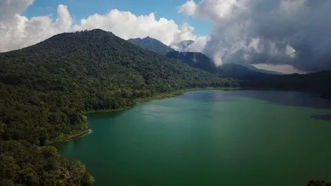 Aerial of Crater Lake West Indonesia, Ring of Fire, Asia Stock Footage