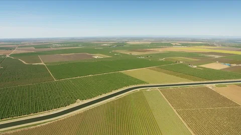 Aerial crops patchwork fields growing food produce California Stock-Footage 91546150