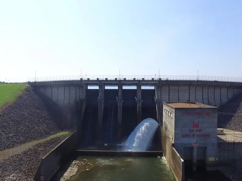 Aerial Dam Floodgate Stock Footage 76331711
