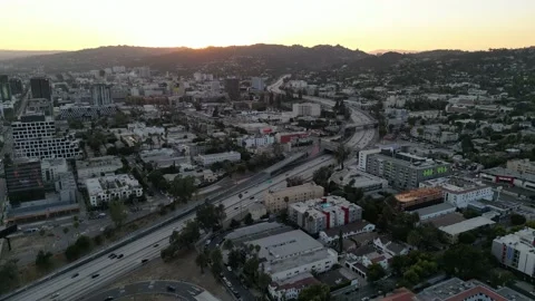 Aerial Dance: Freeway Rhythms &amp; Sunset Hues Stock-Footage 203970342