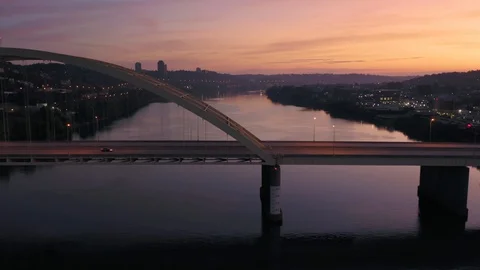 Aerial: Daniel Carter Beard Bridge over the Ohio River. Cincinnati Stock Footage 127623464