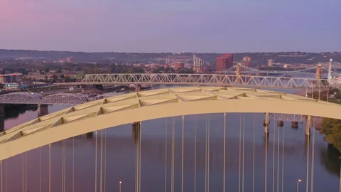 Aerial: Daniel Carter Beard Bridge over the Ohio River. Cincinnati Stock Footage 127624966