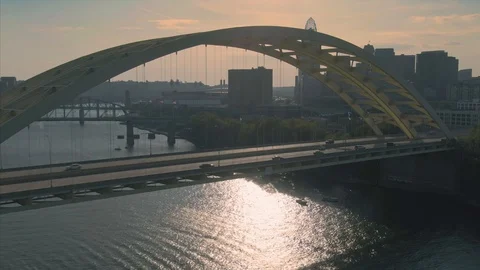 Aerial: Daniel Carter Beard Bridge over the Ohio River. Cincinnati Stock Footage 127625702