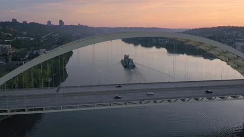 Aerial: Daniel Carter Beard Bridge over the Ohio River. Cincinnati Stock Footage 127625716