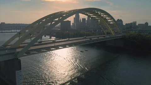 Aerial: Daniel Carter Beard Bridge over the Ohio River. Cincinnati Stock Footage 127627051