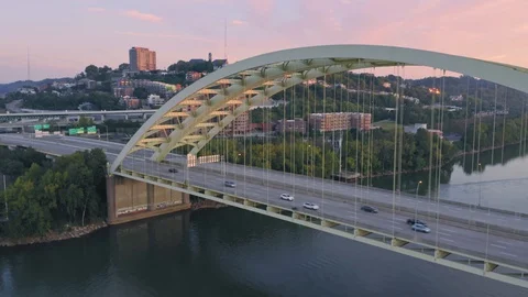 Aerial: Daniel Carter Beard Bridge over the Ohio River. Cincinnati Stock Footage 127627404