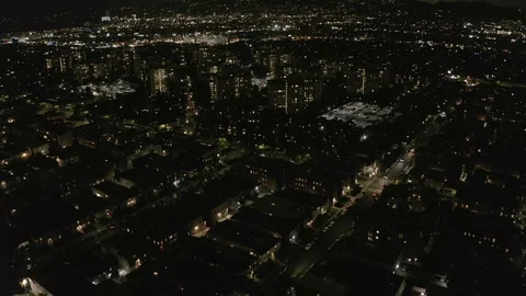 AERIAL: Dark Apartment Towers , Complex in Holywood Los Angeles, California at Stock Footage