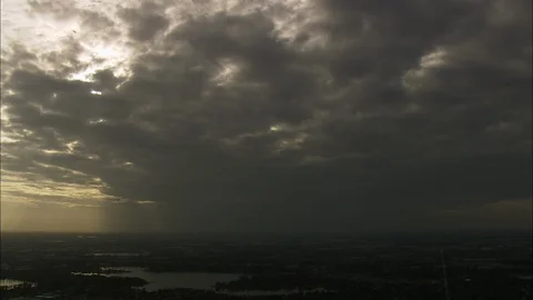 Aerial of dark clouds over the landscape at the dusk, Dark clouds Stock Footage 109143487