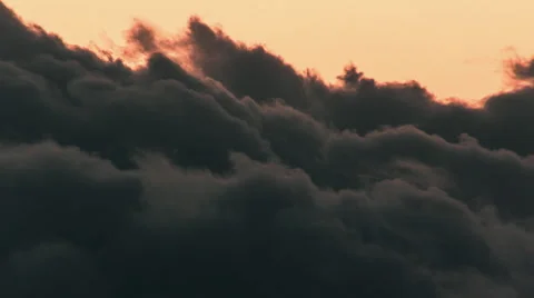 Aerial dark storm mountain clouds cumuli at dawn semi-fisheye view Stock Footage 49943474