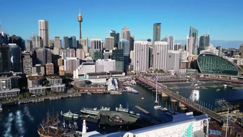 Aerial of Darling harbor in Sydney Stock Footage 252191538