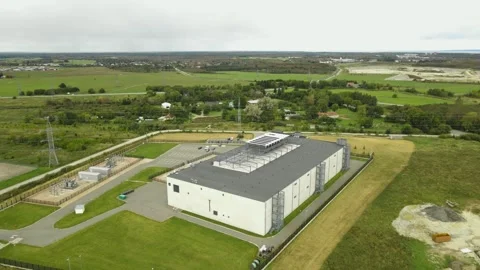 Aerial, data center, quantum computing housing, summer. Stock Footage 318224224
