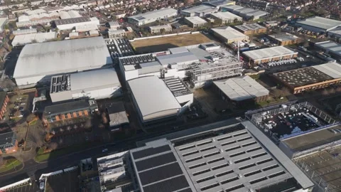 Aerial of a data center under construction, capturing steel frameworks, cranes Stock Footage 297359571