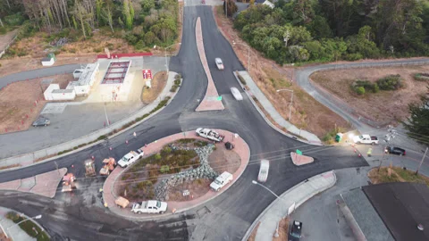 Aerial Day Hyperlapse Highway 1 Roundabout Day Traffic Timelapse 8k Stock Footage 201051474