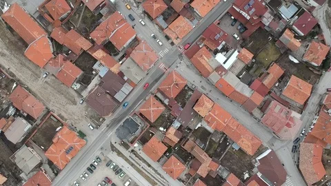 Aerial Day Overhead View of Rooftops and Roads in City Bansko, Bulgaria Stock Footage