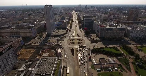 Aerial Day Timelapse Of The Circular Motion Over The Road In Warsaw Stock Footage 84727816