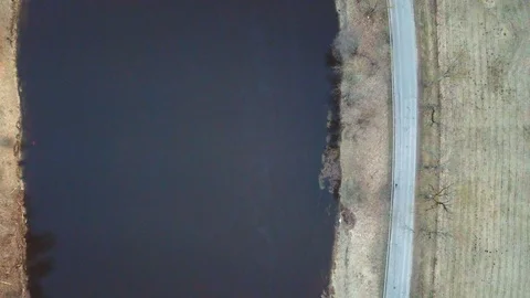 Aerial, decreasing, top down, drone shot, of cars, driving on a road, at 库存影片 109045906