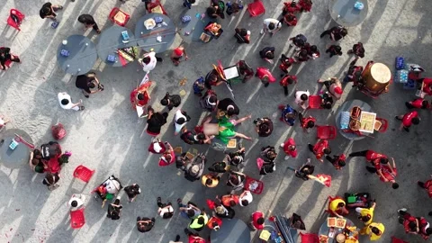 Aerial Deity Procession Gathering in Bukit Bakri Stockbeeldmateriaal 345436637