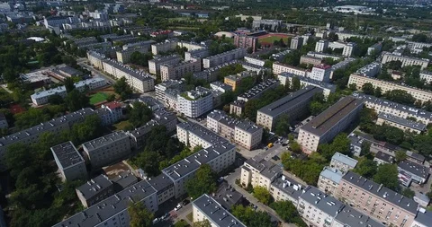 Aerial: Dense Apartment Block Complex Area Stock Footage 93260128