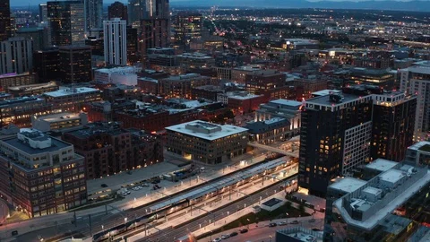 Aerial of Denver in dawn Stockbeeldmateriaal 127555333